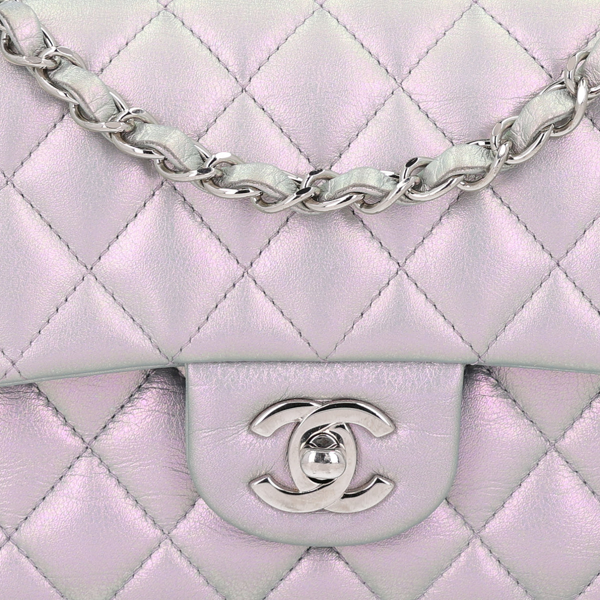 Chanel Iridescent Calfskin Quilted Small Double Flap Light Purple 8 of 10