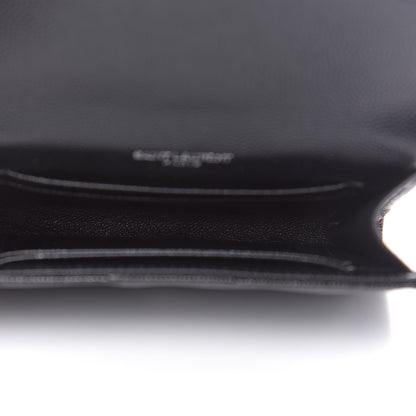 Saint Laurent Grain De Poudre Matelasse Chevron Small Monogram Envelope Wallet Black 5 of 7