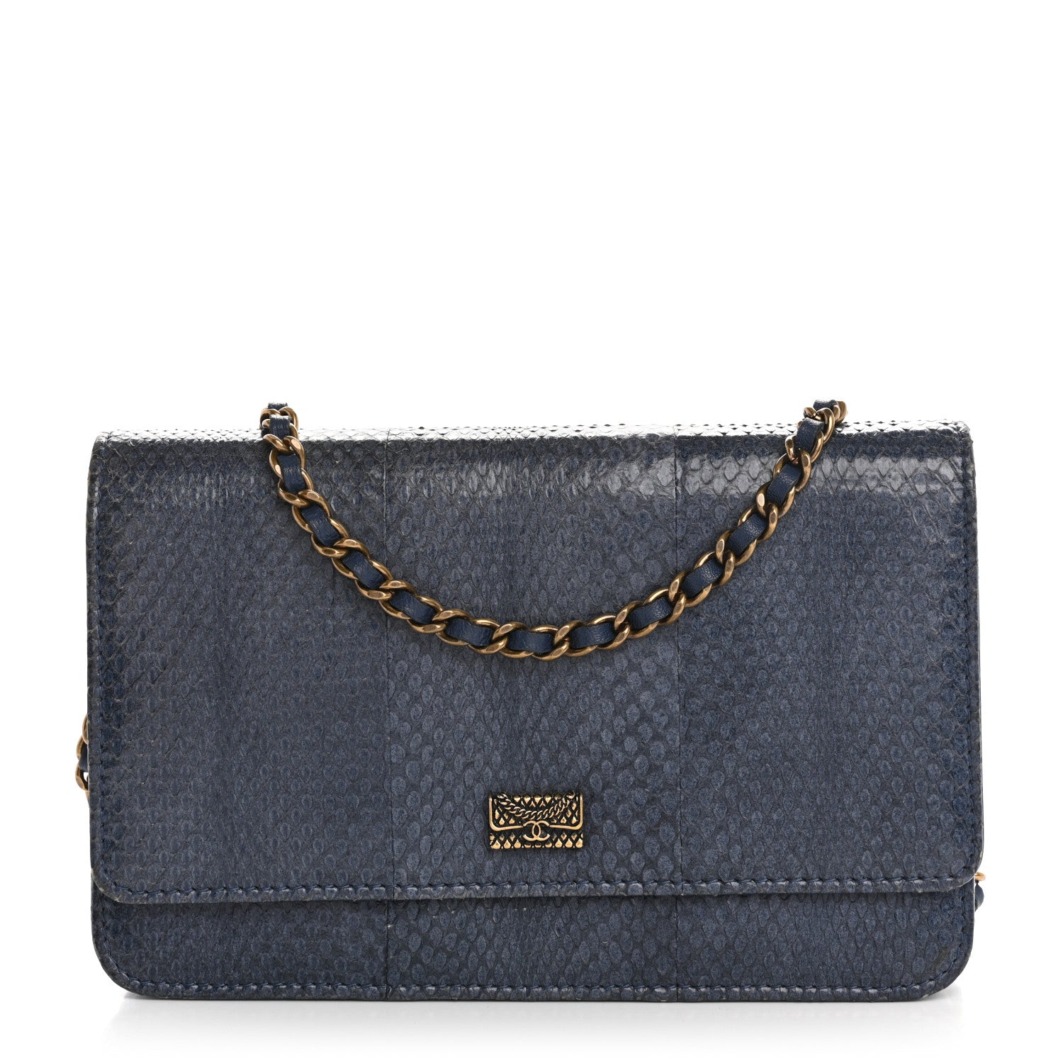 Chanel Snakeskin Wallet On Chain WOC Blue 1 of 18