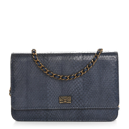 Chanel Snakeskin Wallet On Chain WOC Blue 1 of 18