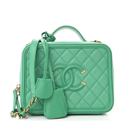Chanel Caviar Quilted Medium CC Filigree Vanity Case Green 1 of 11