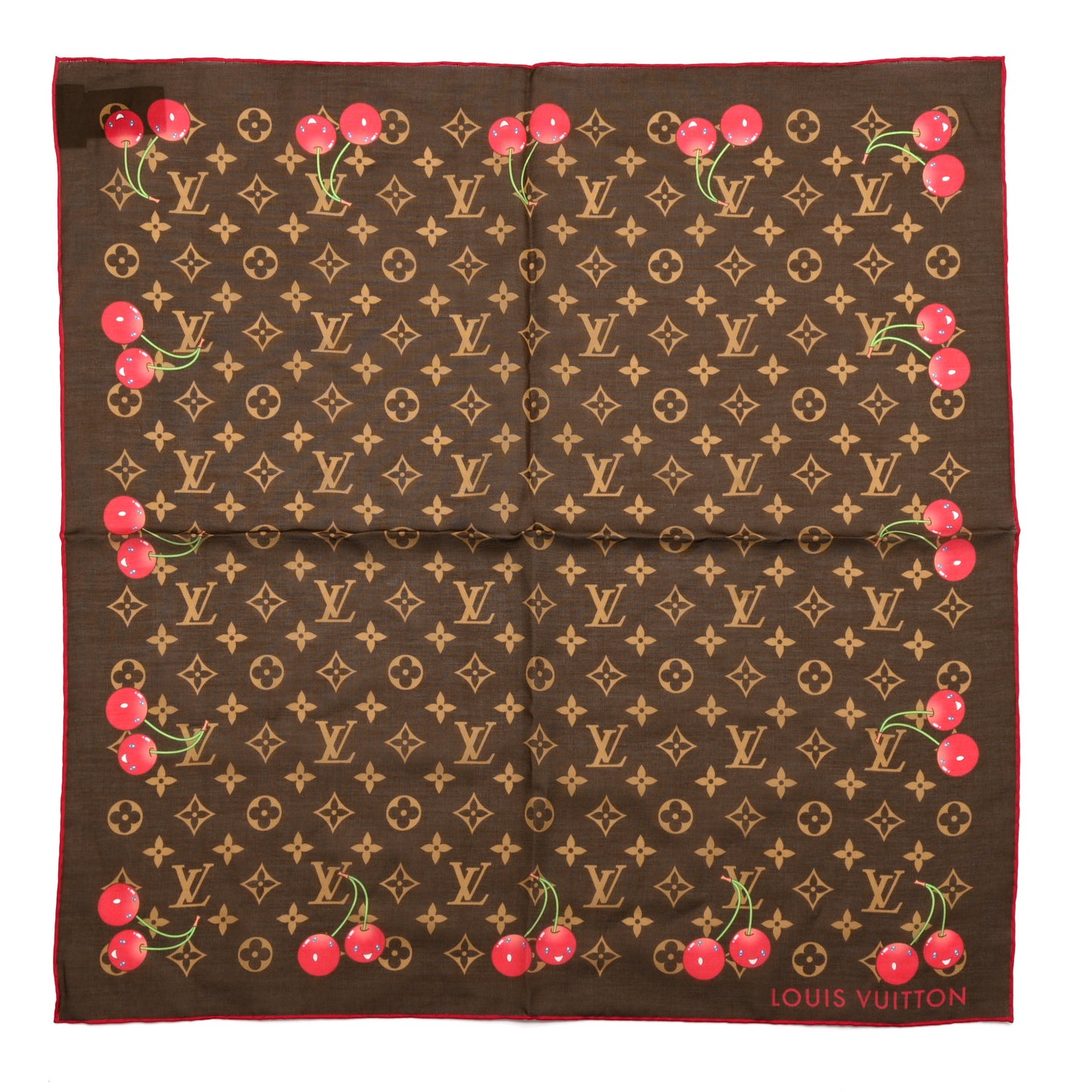 LV X TM Silk Cotton Monogram Cerises Square Scarf 55 Brown