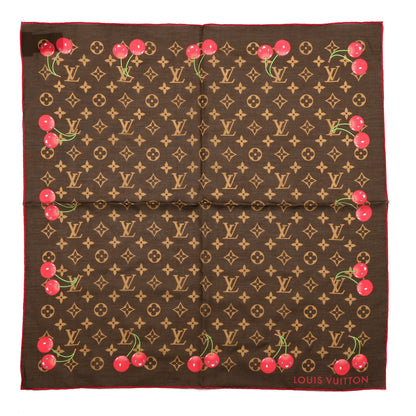 Louis Vuitton LV X TM Silk Cotton Monogram Cerises Square Scarf 55 Brown 1 of 3