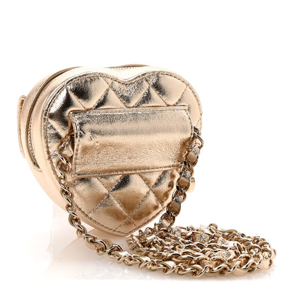 Chanel Metallic Lambskin Quilted CC In Love Heart Waist Belt Bag With Chain Gold 3 of 11