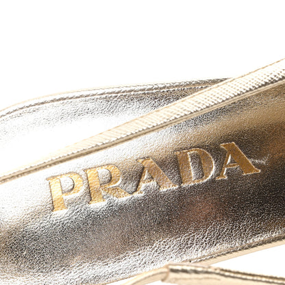 Prada Metallic Calfskin Metal Triangle Logo 85mm Slingback Pumps 35 Platino 8 of 9
