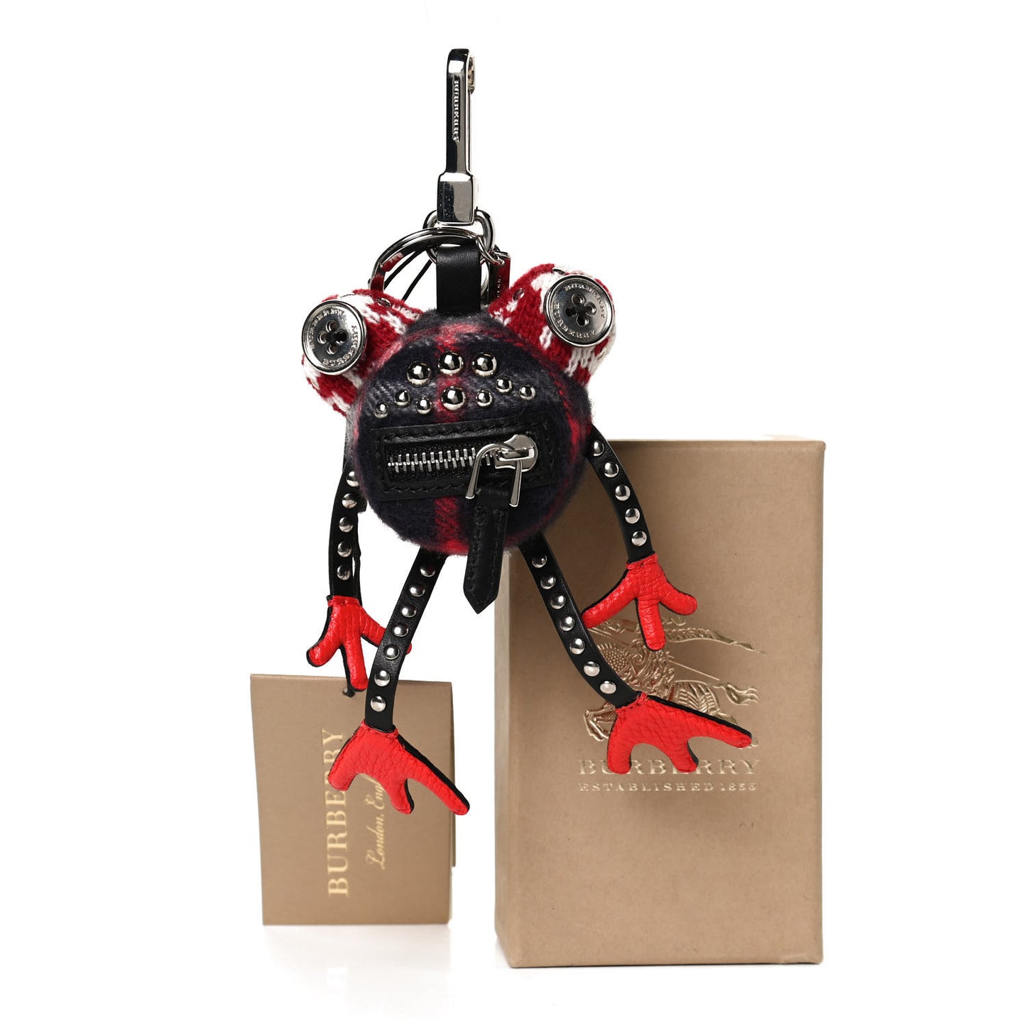 Calfskin Studded Doris The Frog Bag Charm Black Multi