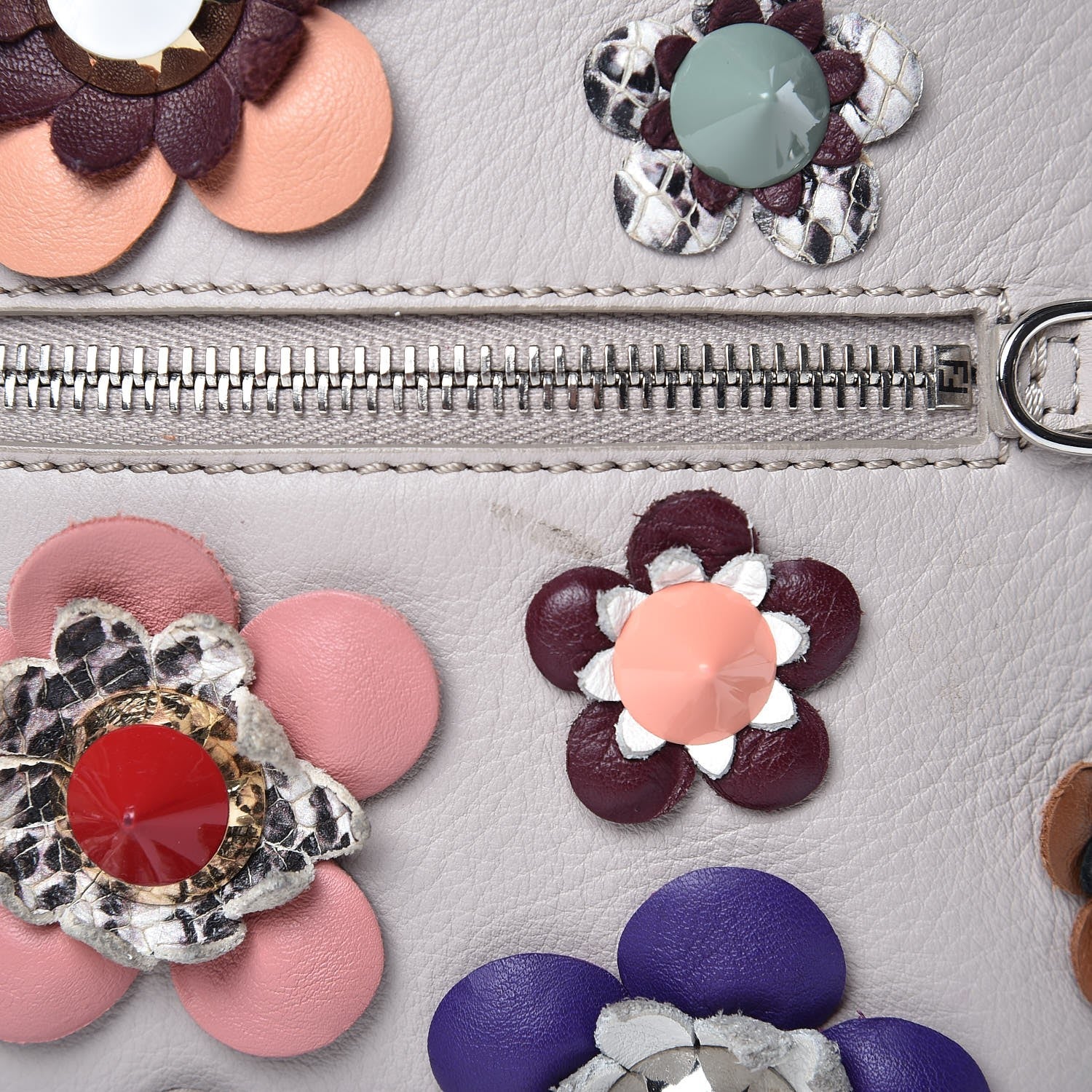 Fendi Vitello Dolce Flowerland Studded Mini Backpack Grigio Polvere Multicolor 8 of 15