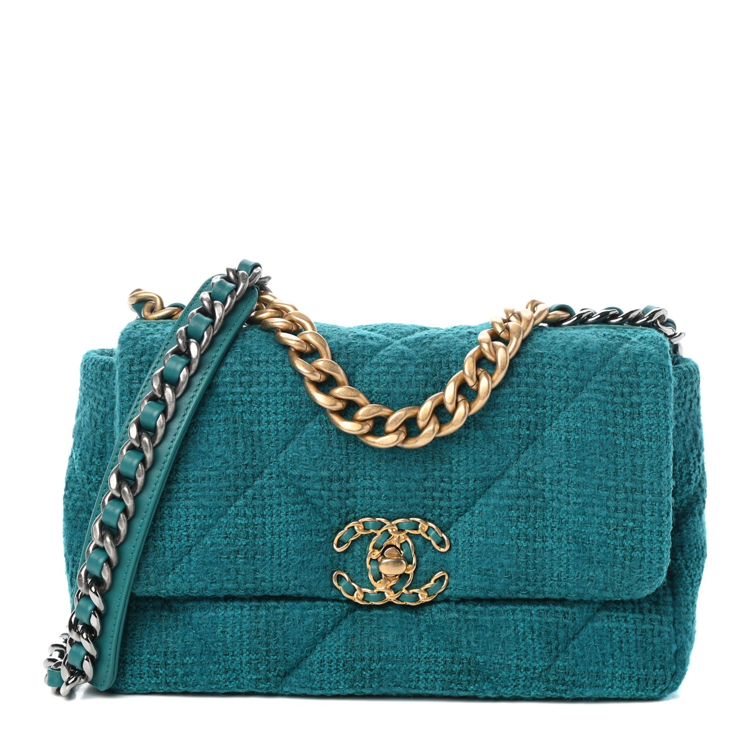 Tweed Quilted Medium Chanel 19 Flap Green