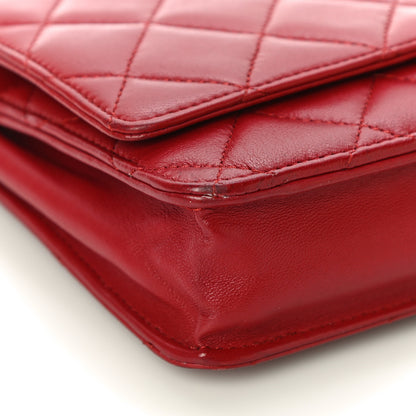 Chanel Lambskin Quilted Wallet On Chain WOC Red 10 of 14