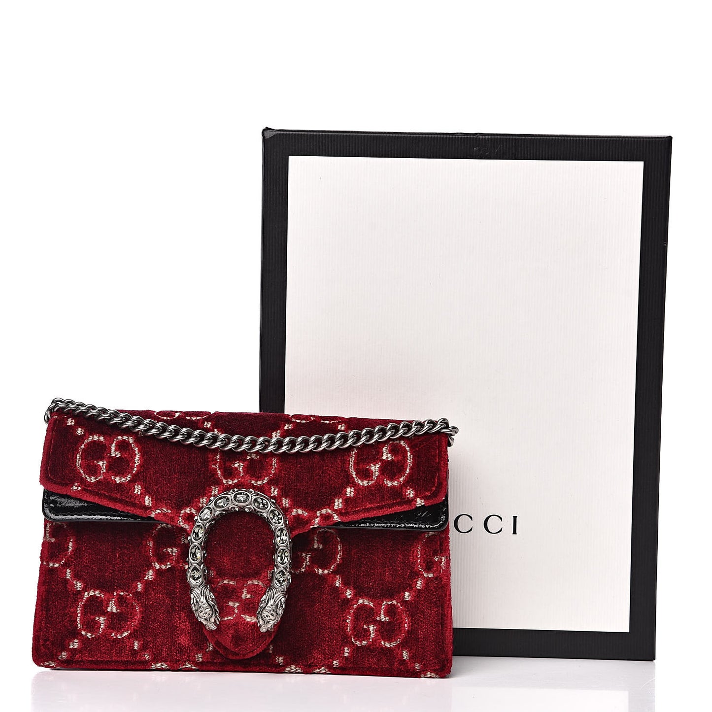 Velvet GG Monogram Super Mini Dionysus Shoulder Bag Red Cipria Black