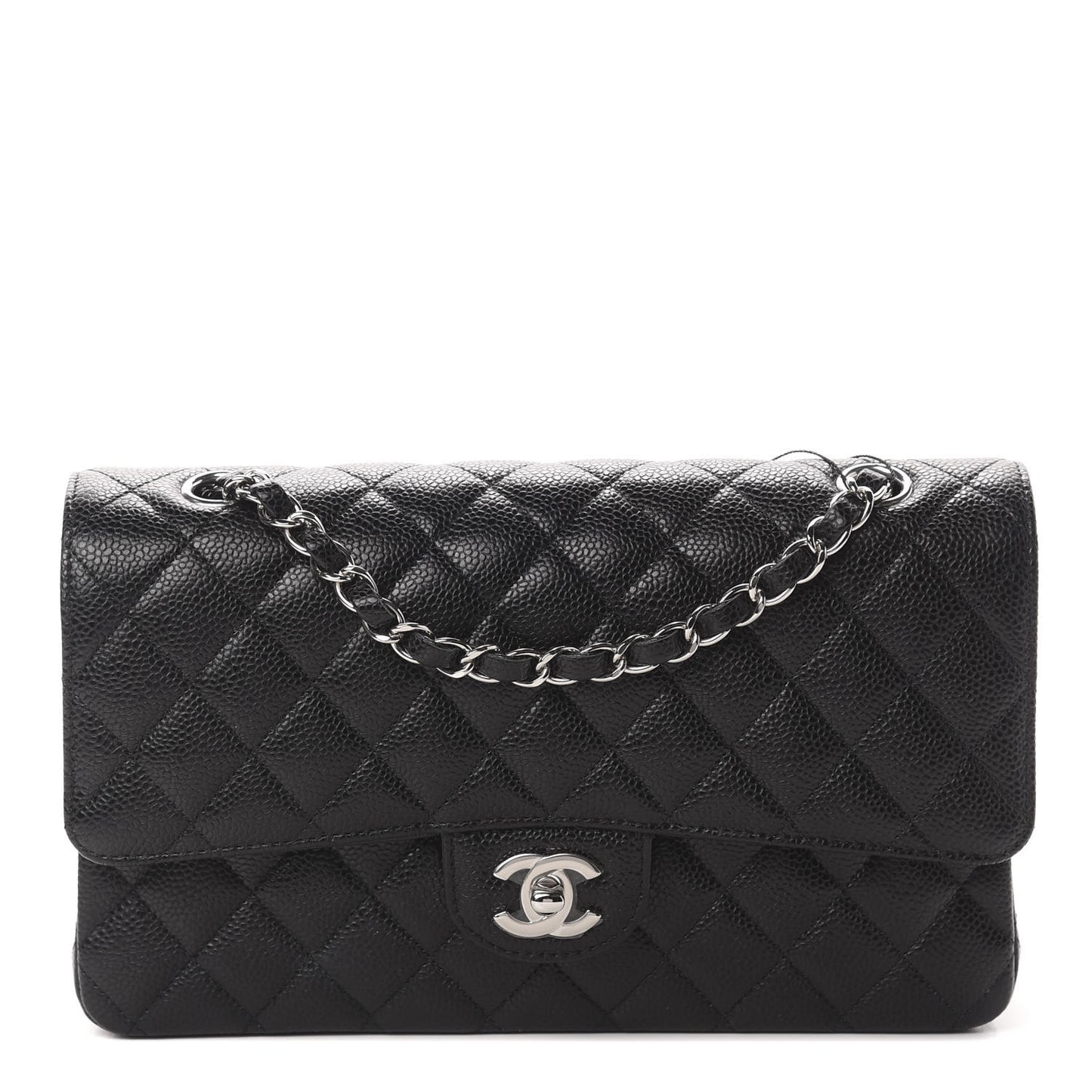 Caviar Quilted Medium Double Flap Black