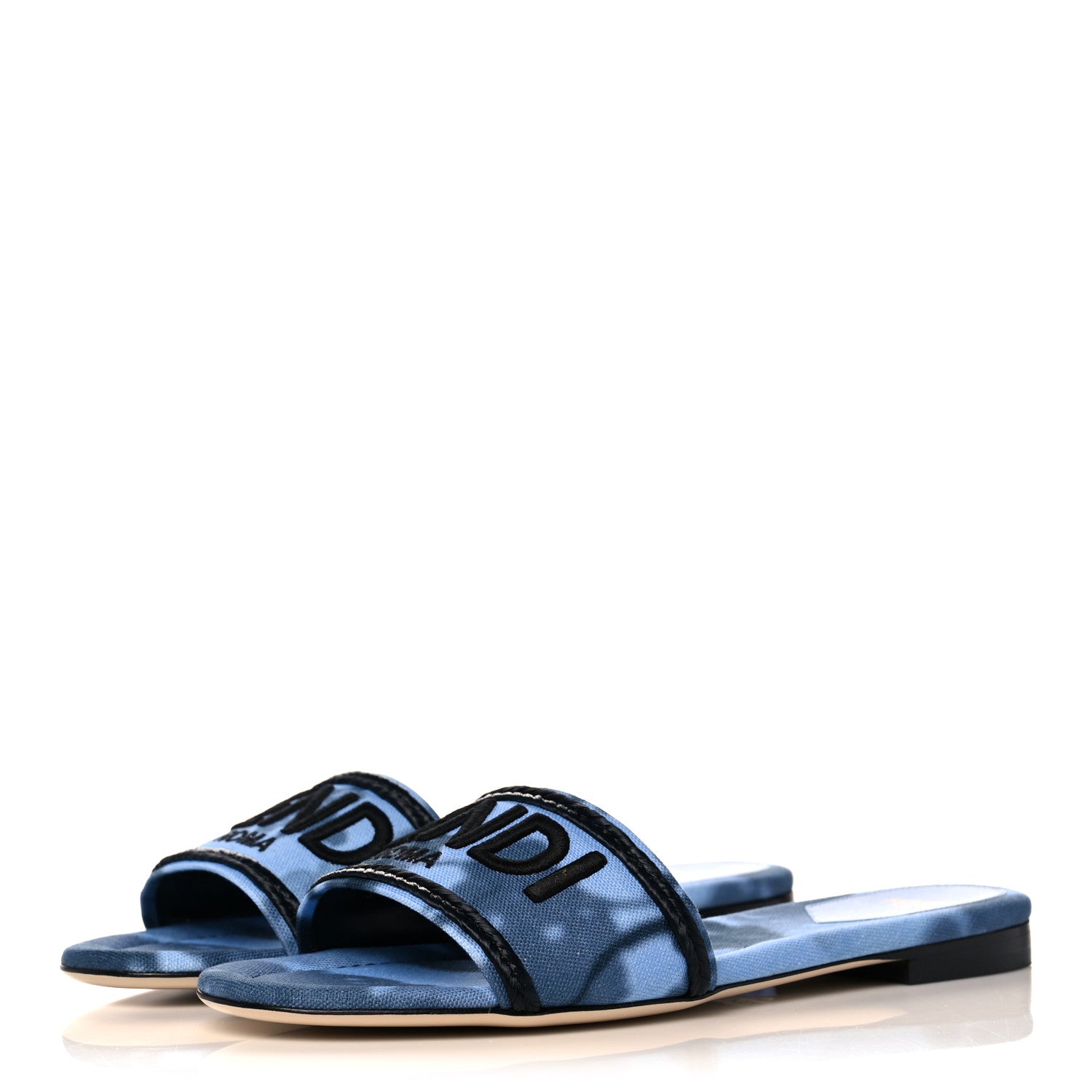 Fendi Canvas Floral Print Logo Flat Slide Sandals 38.5 Sagittarius Black 3 of 8
