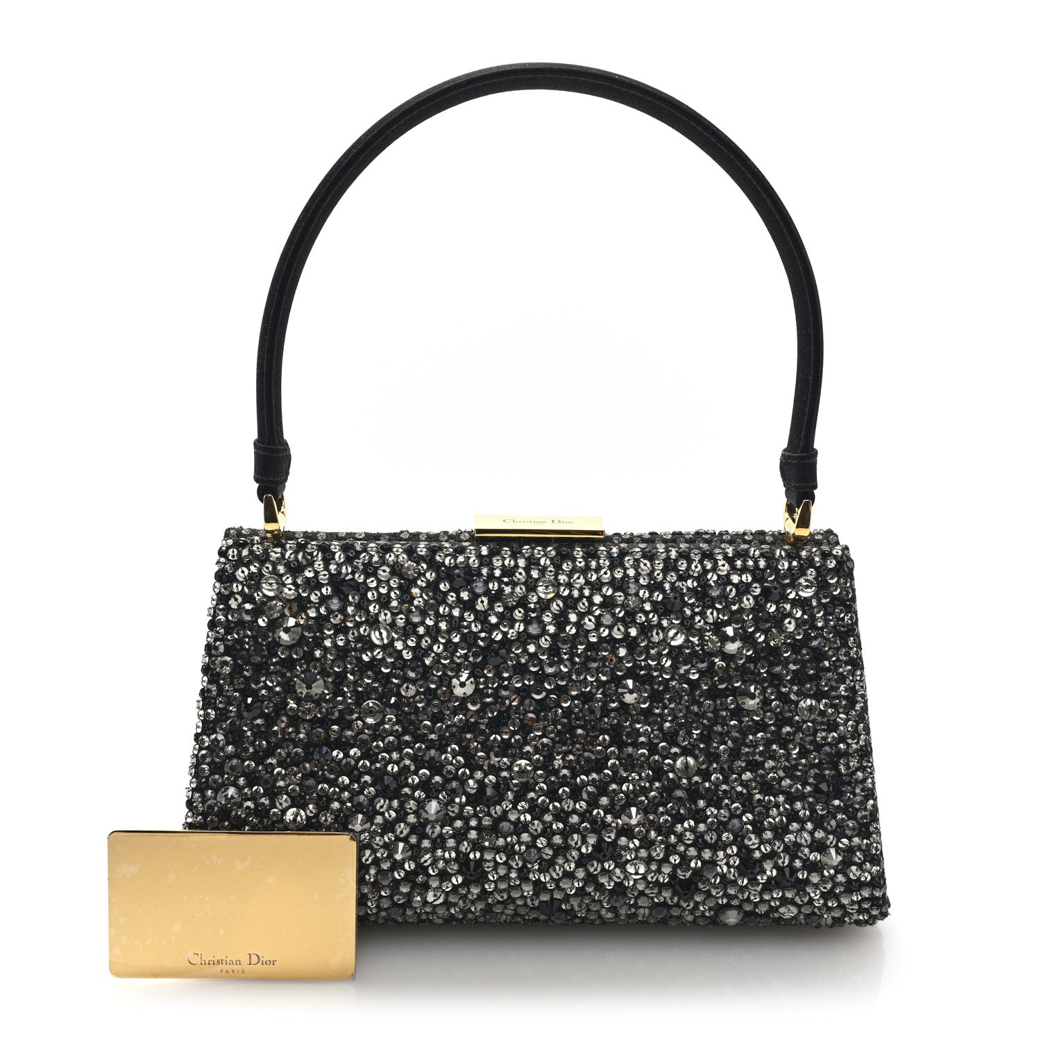 Christian Dior Satin Sequin Frame Bag Black 3 of 10