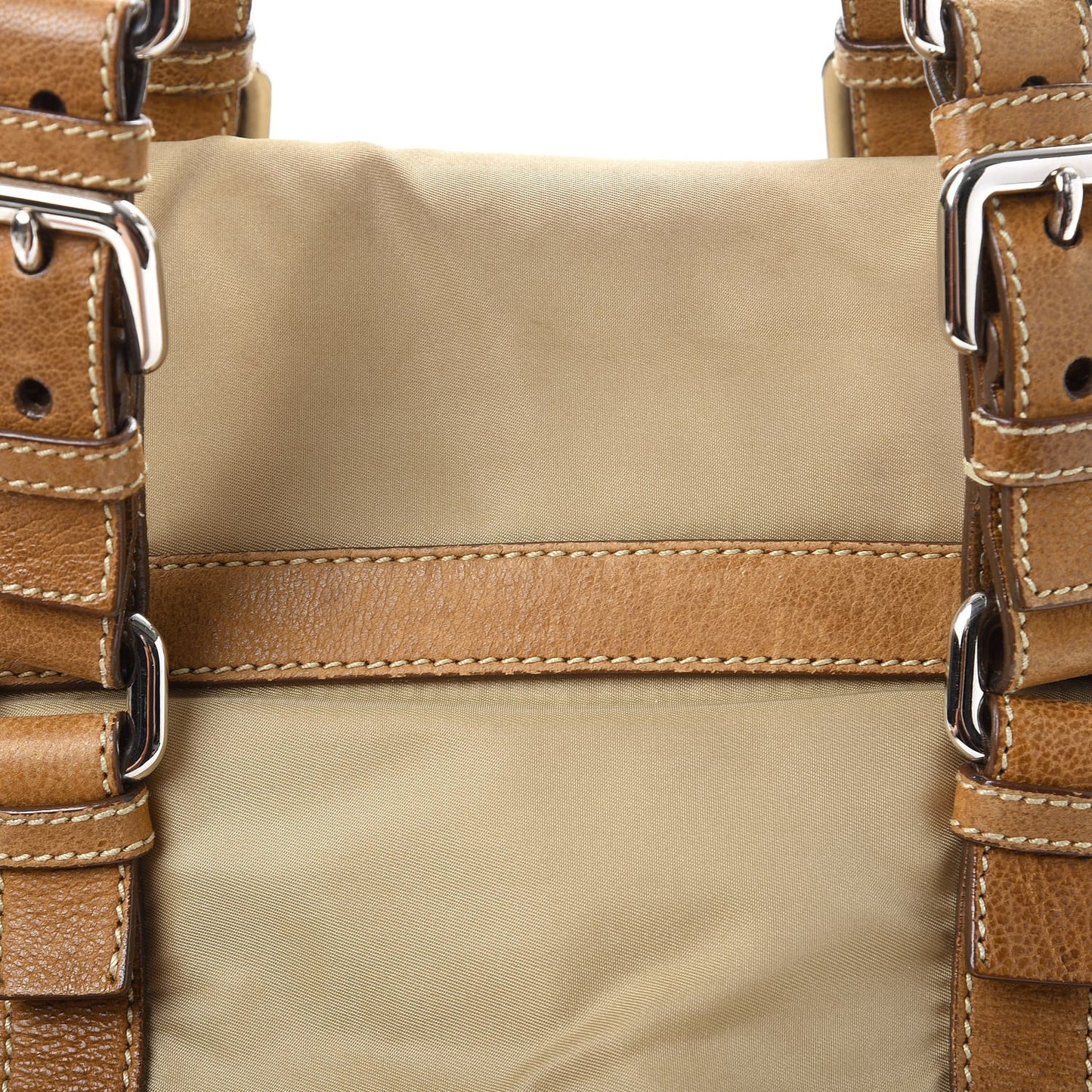 Tessuto Nylon Calfskin Pushlock Satchel Brown