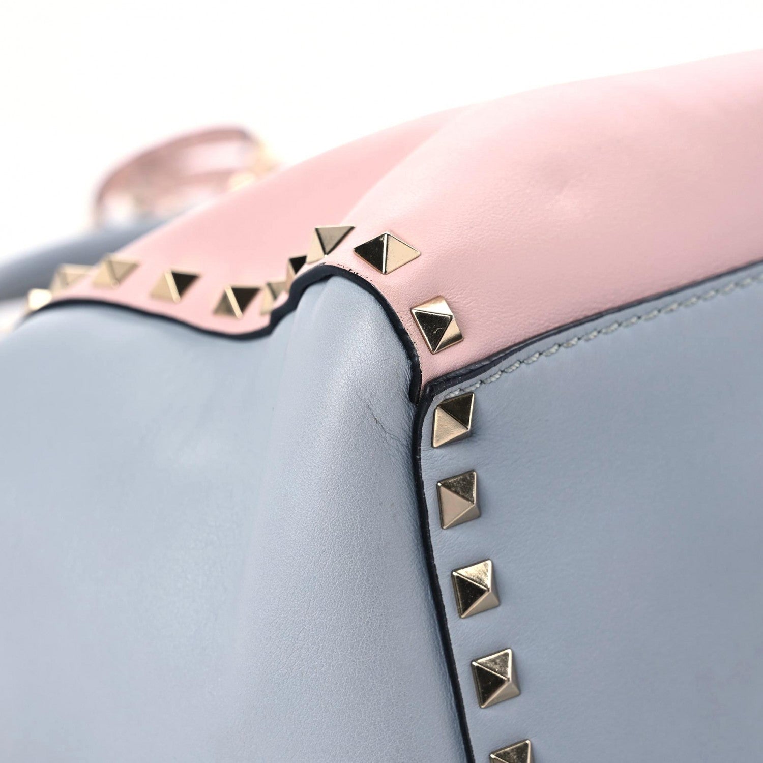 Valentino Garavani Vitello Watercolor Rockstud Double Handle Tote Rose Green Yellow Sky 14 of 21