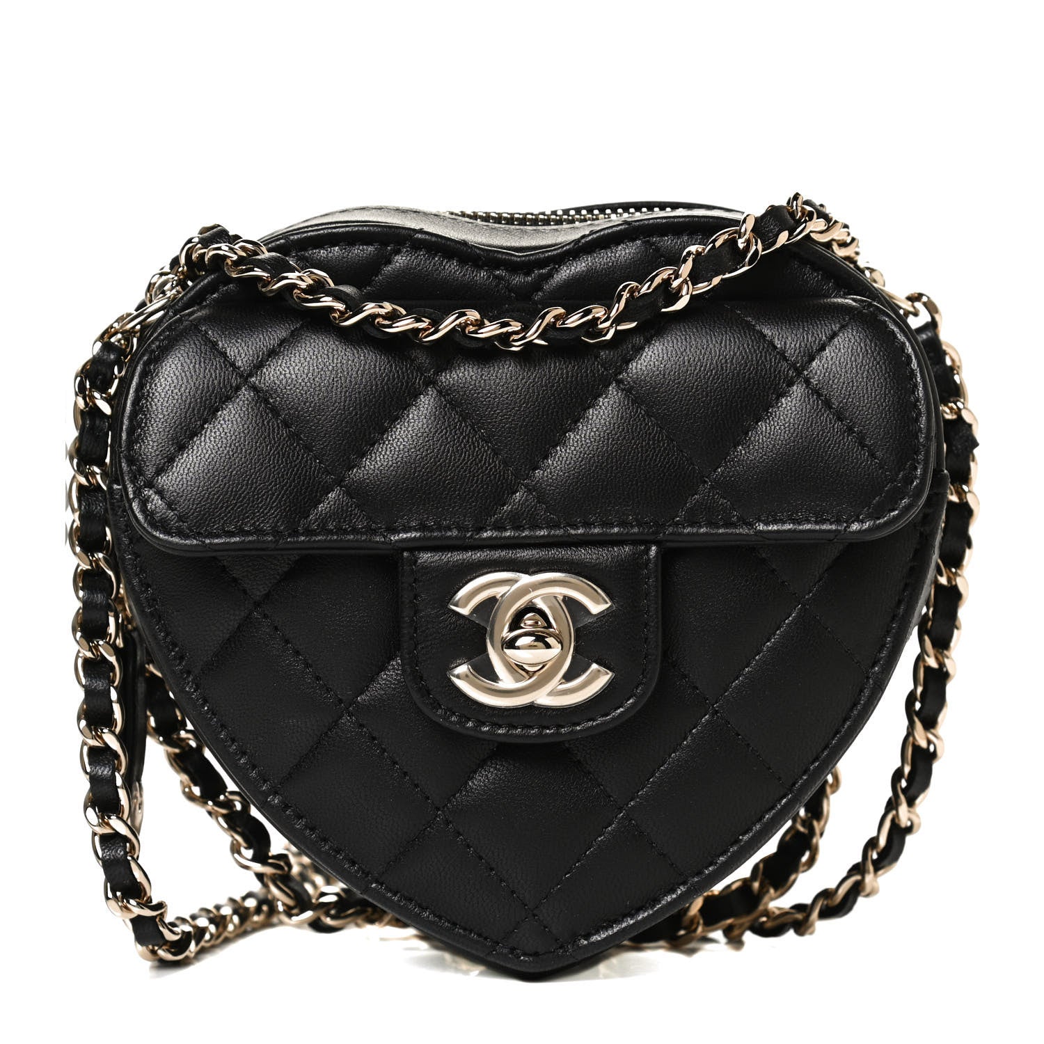 Chanel Lambskin Quilted CC In Love Heart Clutch With Chain Black 1 of 11
