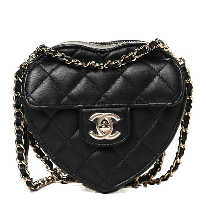 Chanel Lambskin Quilted CC In Love Heart Clutch With Chain Black 1 of 11