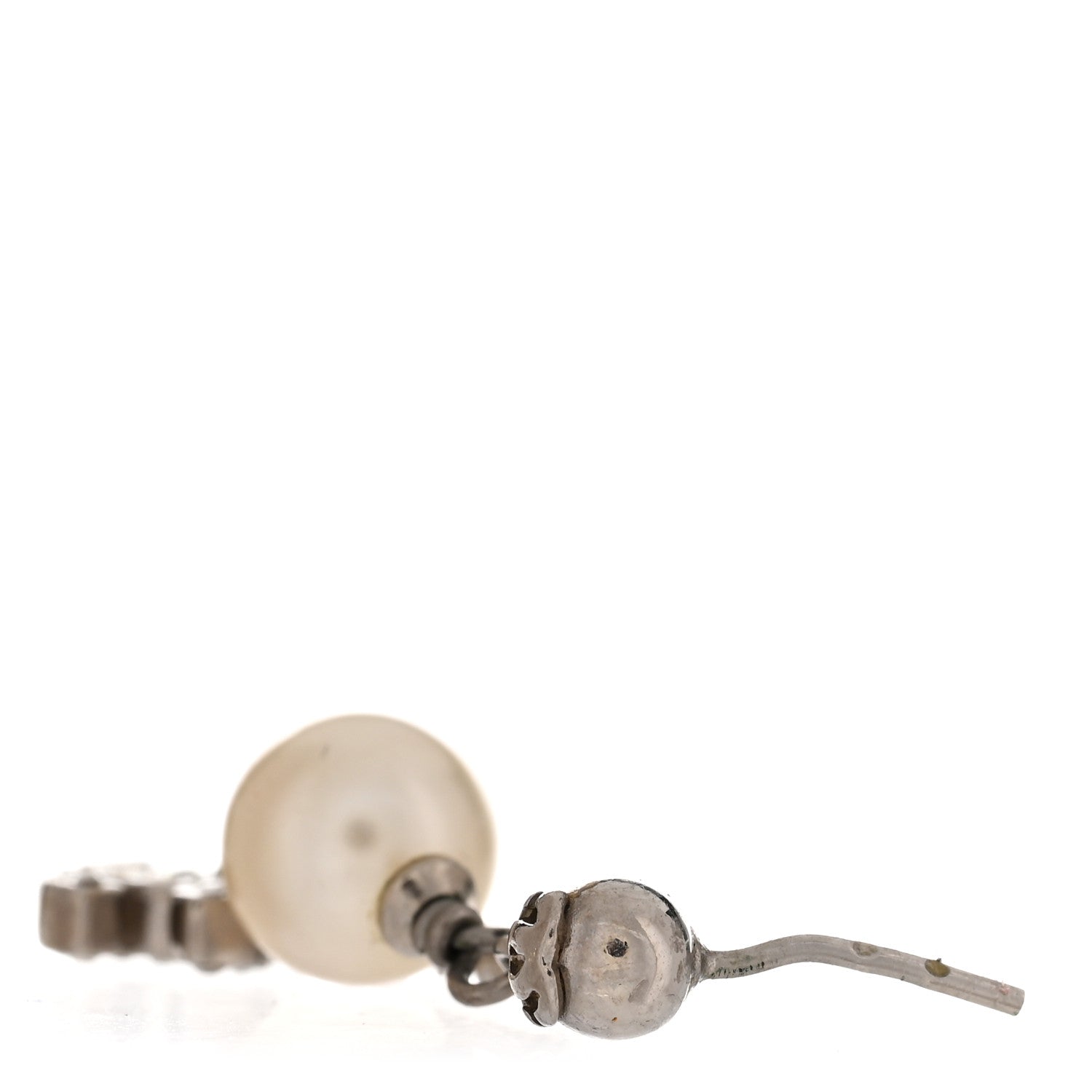 Chanel Crystal Pearl CC Drop Chain Earrings Silver 4 of 5