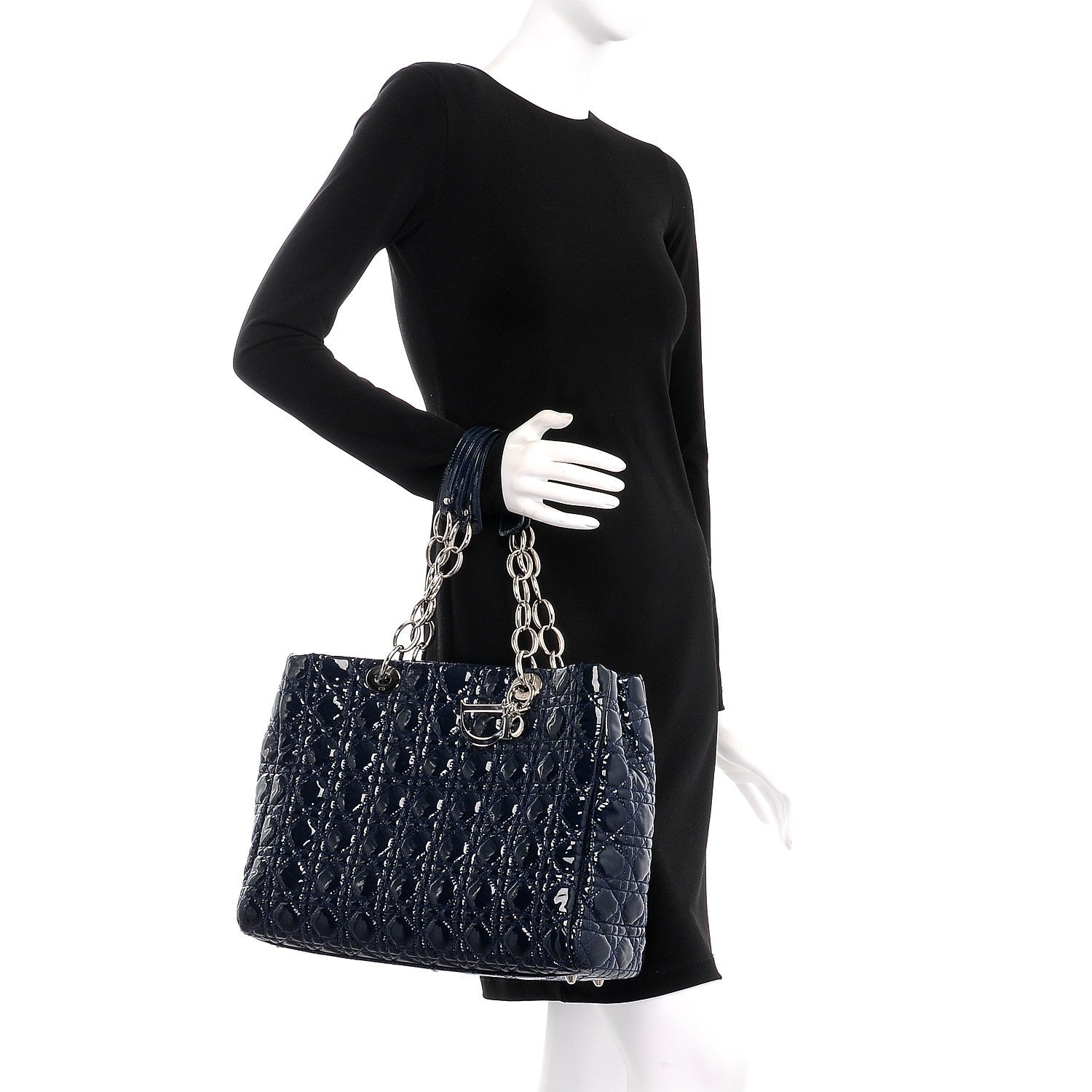 Christian Dior Patent Cannage Large Dior Soft Shopping Tote Navy Blue 2 of 7