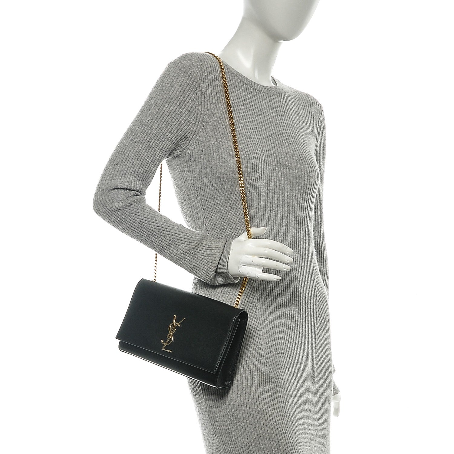 Saint Laurent Grain De Poudre Medium Classic Monogram Kate Satchel Black 2 of 7