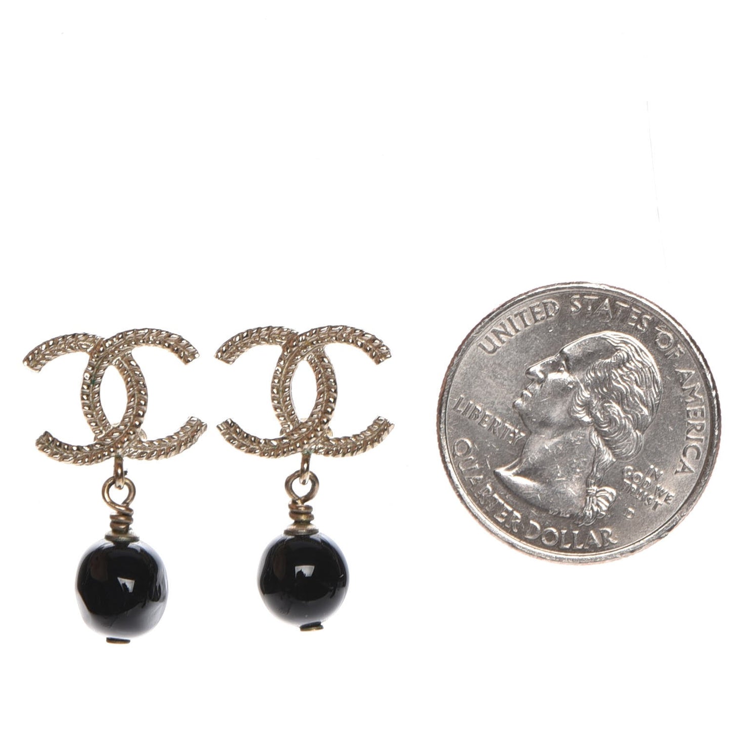Bead CC Drop Earrings Gold Black