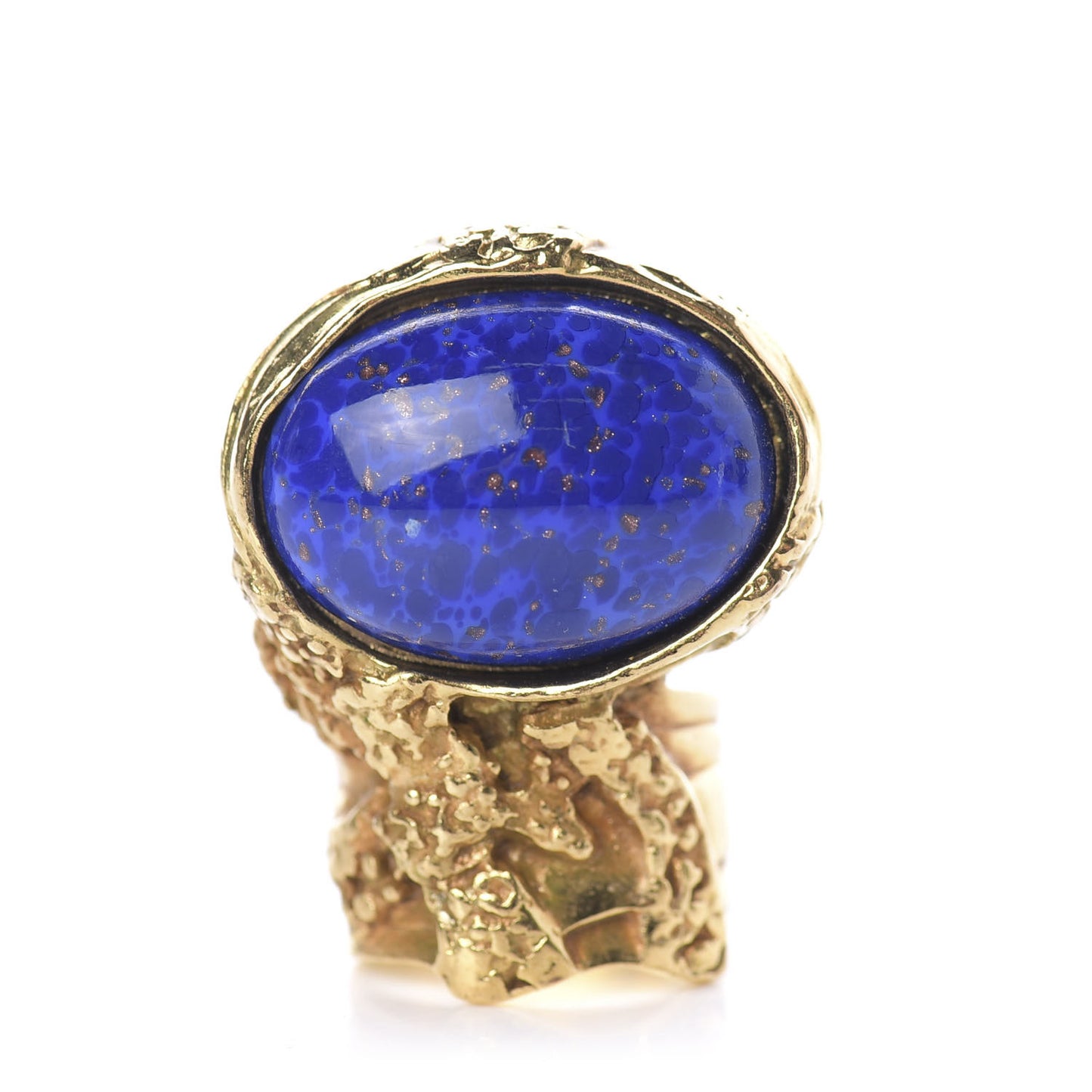Glass Cabochon Arty Ovale Ring 6 Gold Lapis