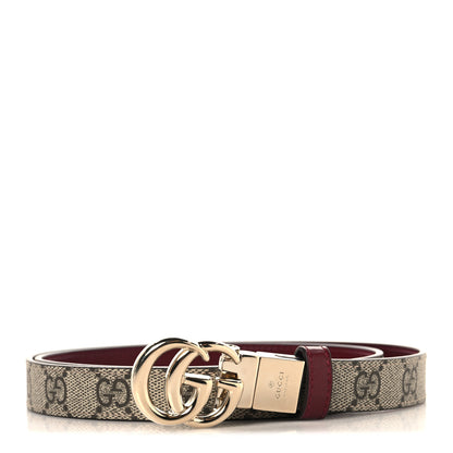 Gucci GG Supreme Monogram Plutone Calfskin Double G Reversible 20mm Belt 85 34 Beige Rosso Ancora 1 of 5