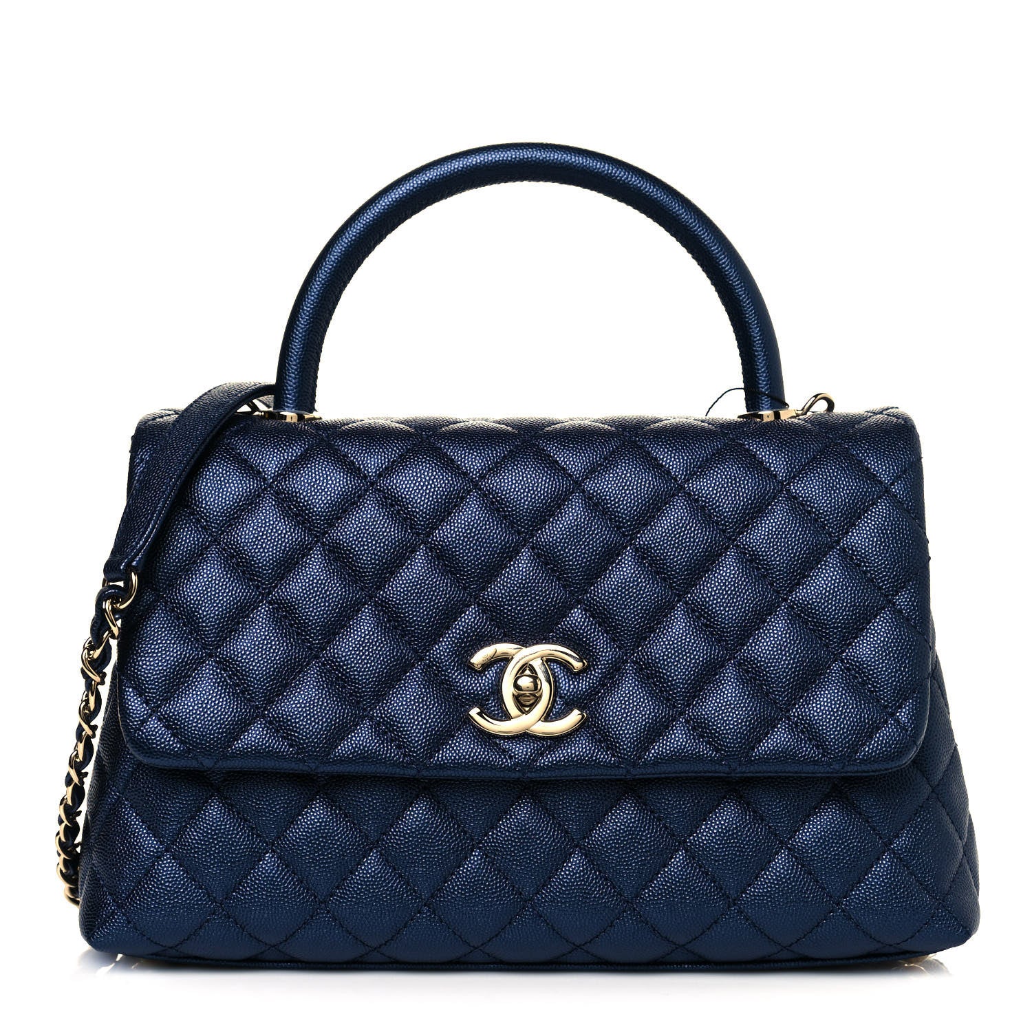 Chanel Iridescent Caviar Quilted Small Coco Handle Flap Dark Blue 1 of 10