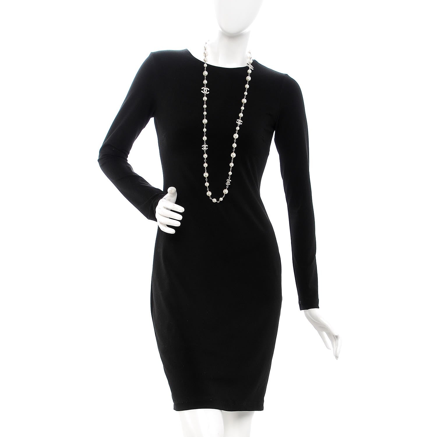 Chanel Crystal Pearl CC Long Necklace Silver 2 of 4