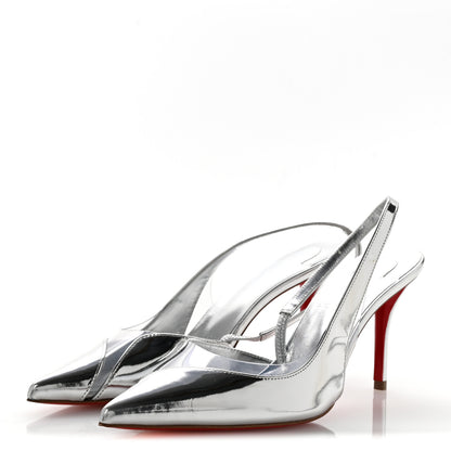 Christian Louboutin Patent PVC Posticha 80 Slingback Pumps 36 Silver 4 of 10