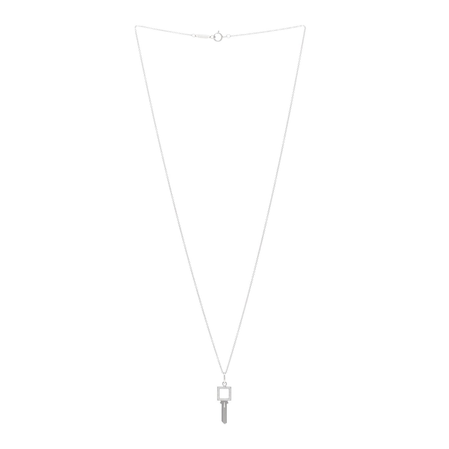 18K White Gold Diamond Modern Keys Open Square Key Pendant Necklace