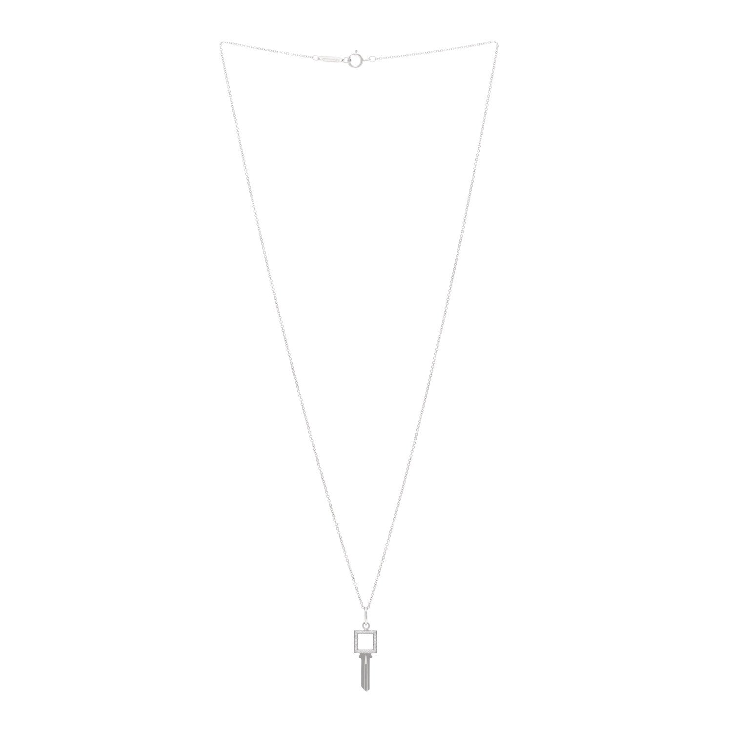 Tiffany 18K White Gold Diamond Modern Keys Open Square Key Pendant Necklace 3 of 4
