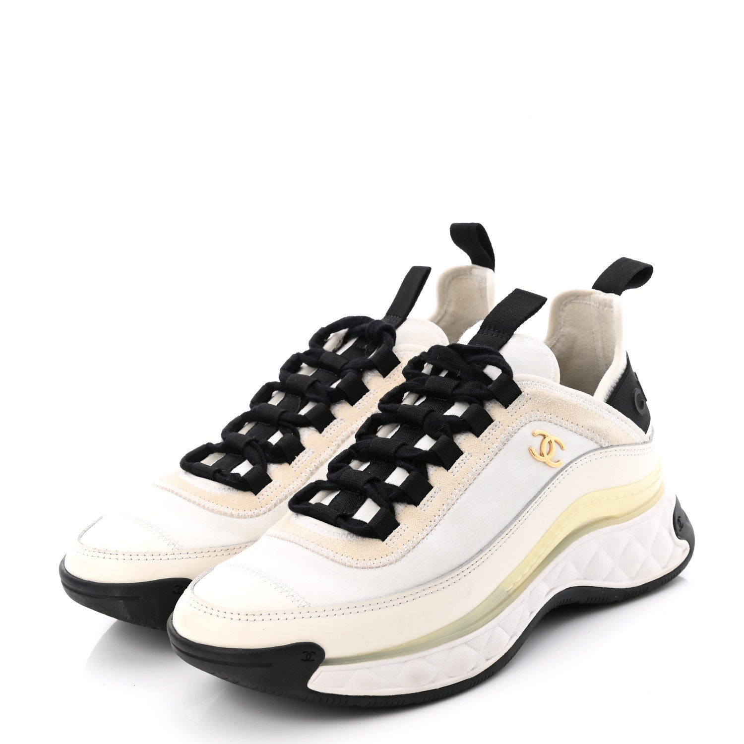 Chanel Velvet Calfskin Mixed Fibers CC Sneakers 36 Ivory Black 3 of 9
