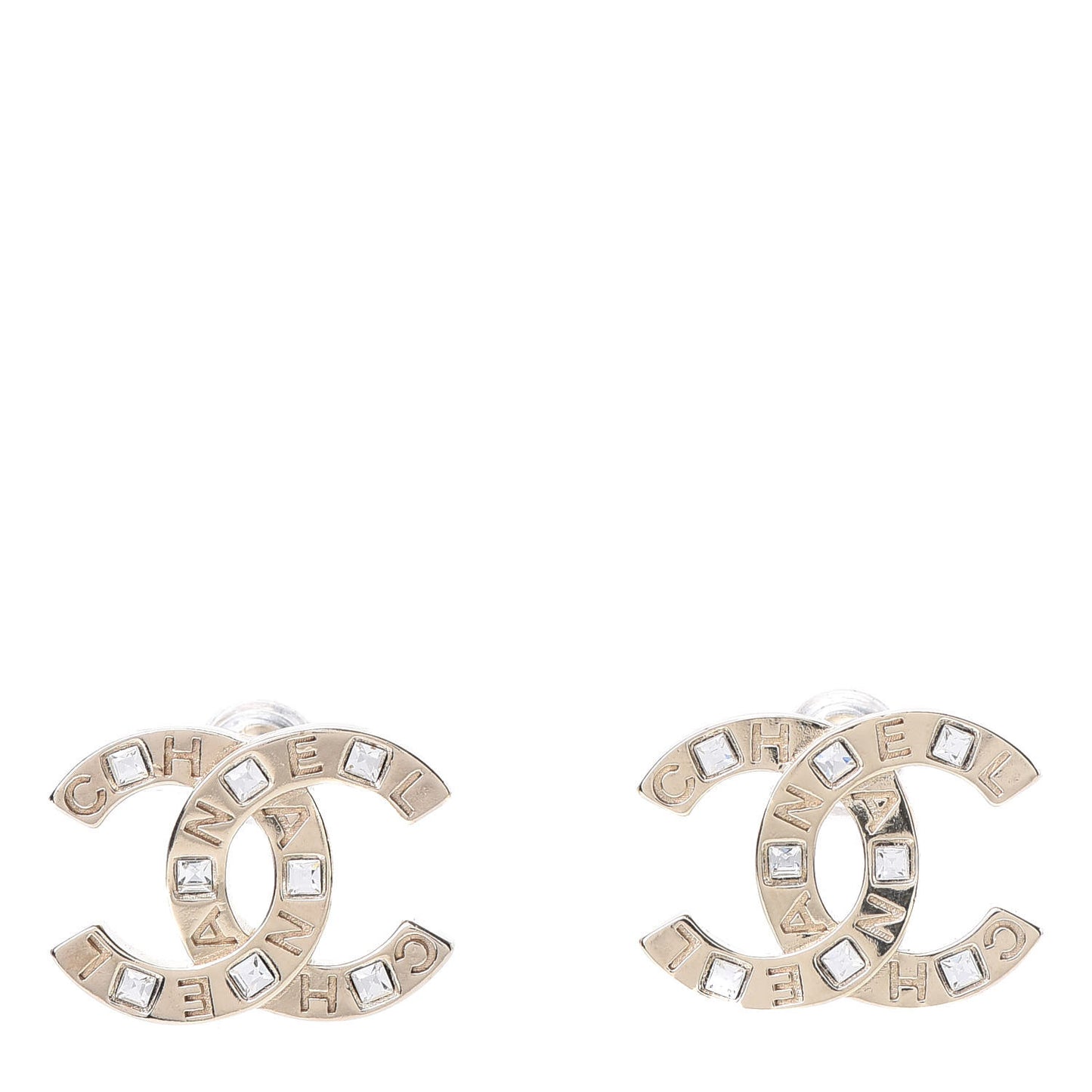 Crystal Metal CC Paris Button Stud Earrings Gold