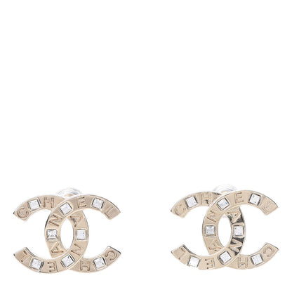 Chanel Crystal Metal CC Paris Button Stud Earrings Gold 1 of 5