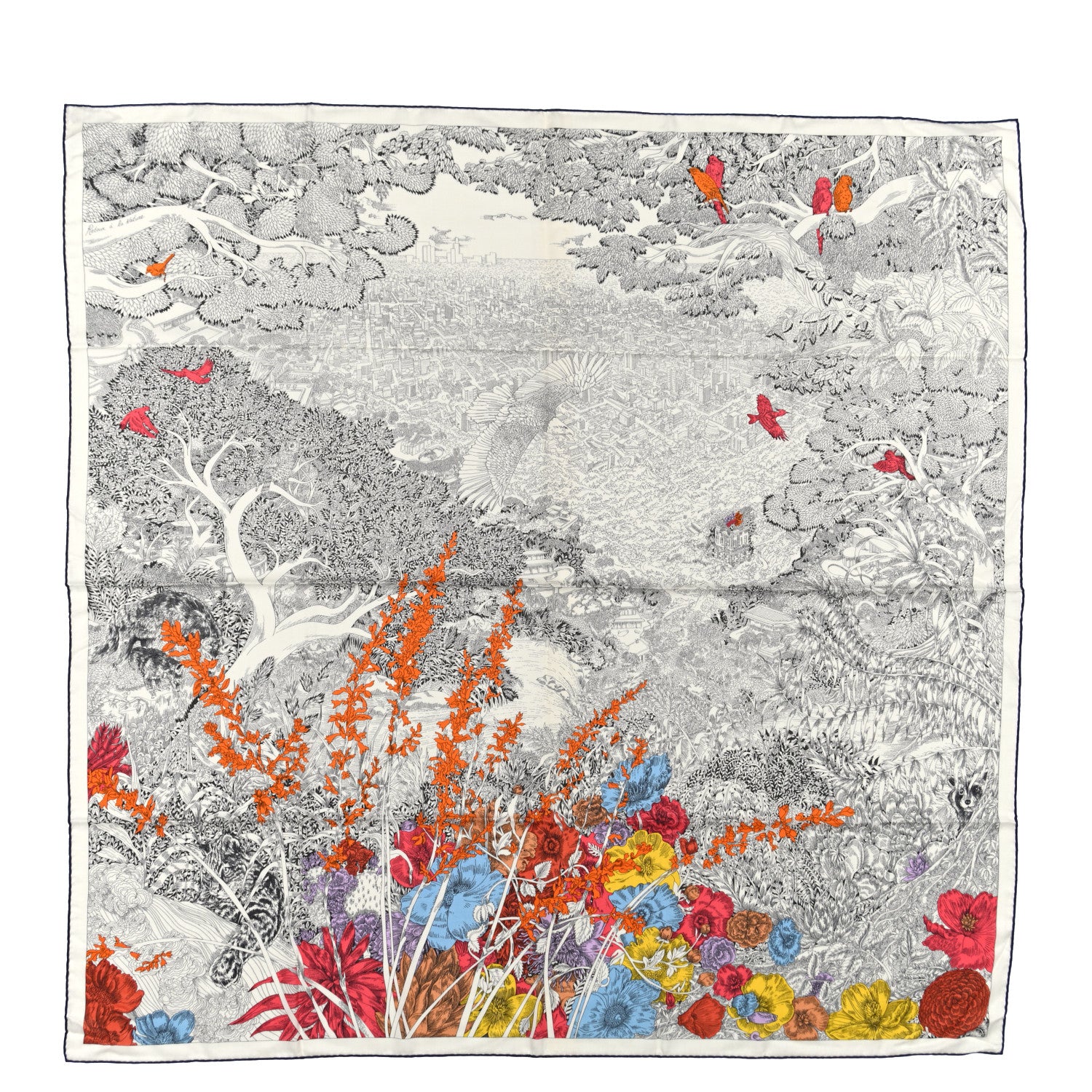 Hermes Cashmere Silk Retour a la Nature Shawl 140 White Black Multicolor 1 of 5