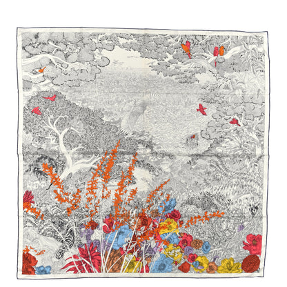 Hermes Cashmere Silk Retour a la Nature Shawl 140 White Black Multicolor 1 of 5