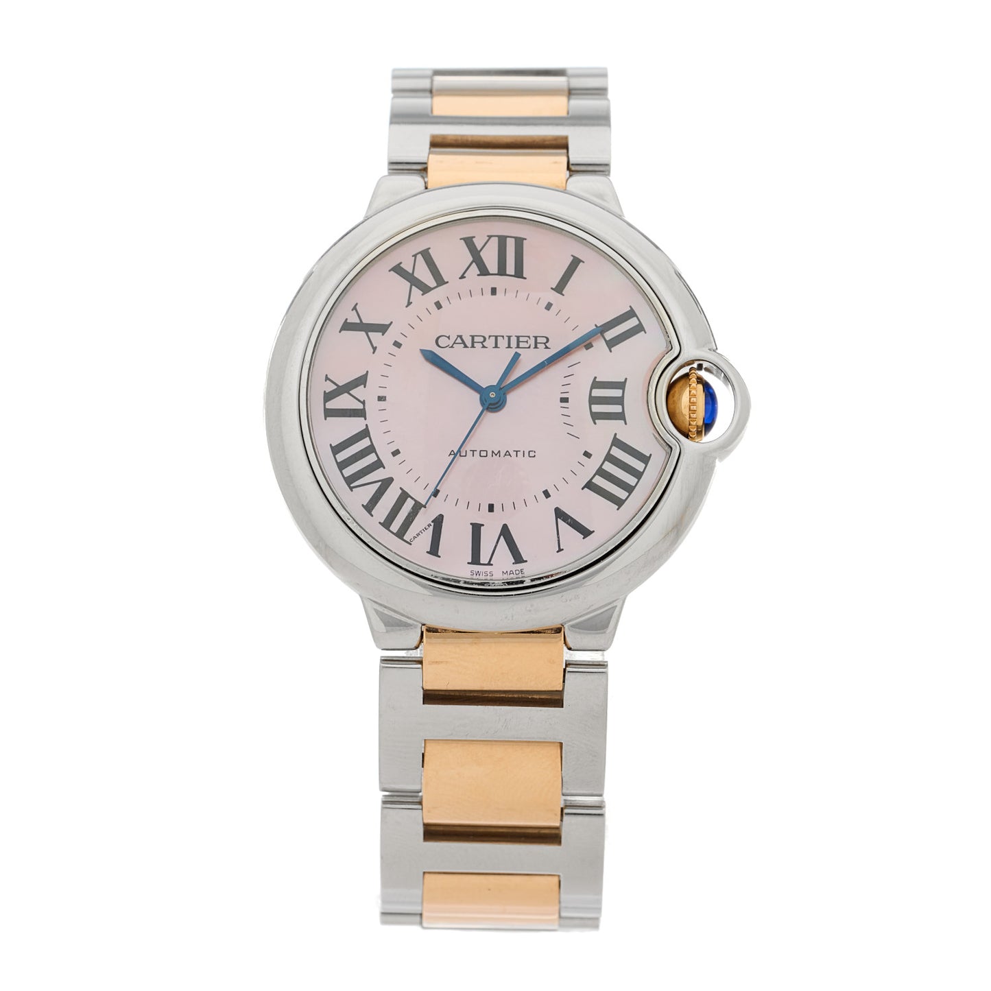 Stainless Steel 18K Pink Gold Pink Mother of Pearl 36mm Ballon Bleu De Cartier Automatic Watch