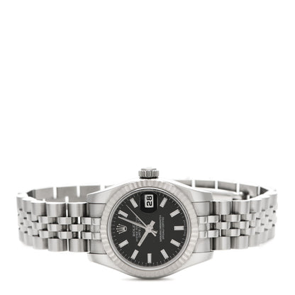 Rolex Stainless Steel 18K White Gold 26mm Oyster Perpetual Datejust Watch Black 179174 2 of 5