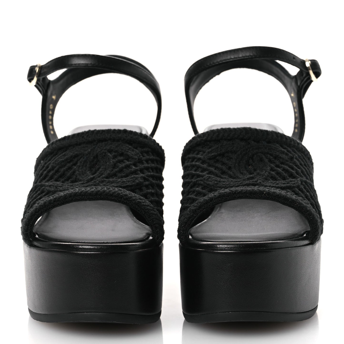 Fabric Calfskin CC Platform Sandals 36 Black
