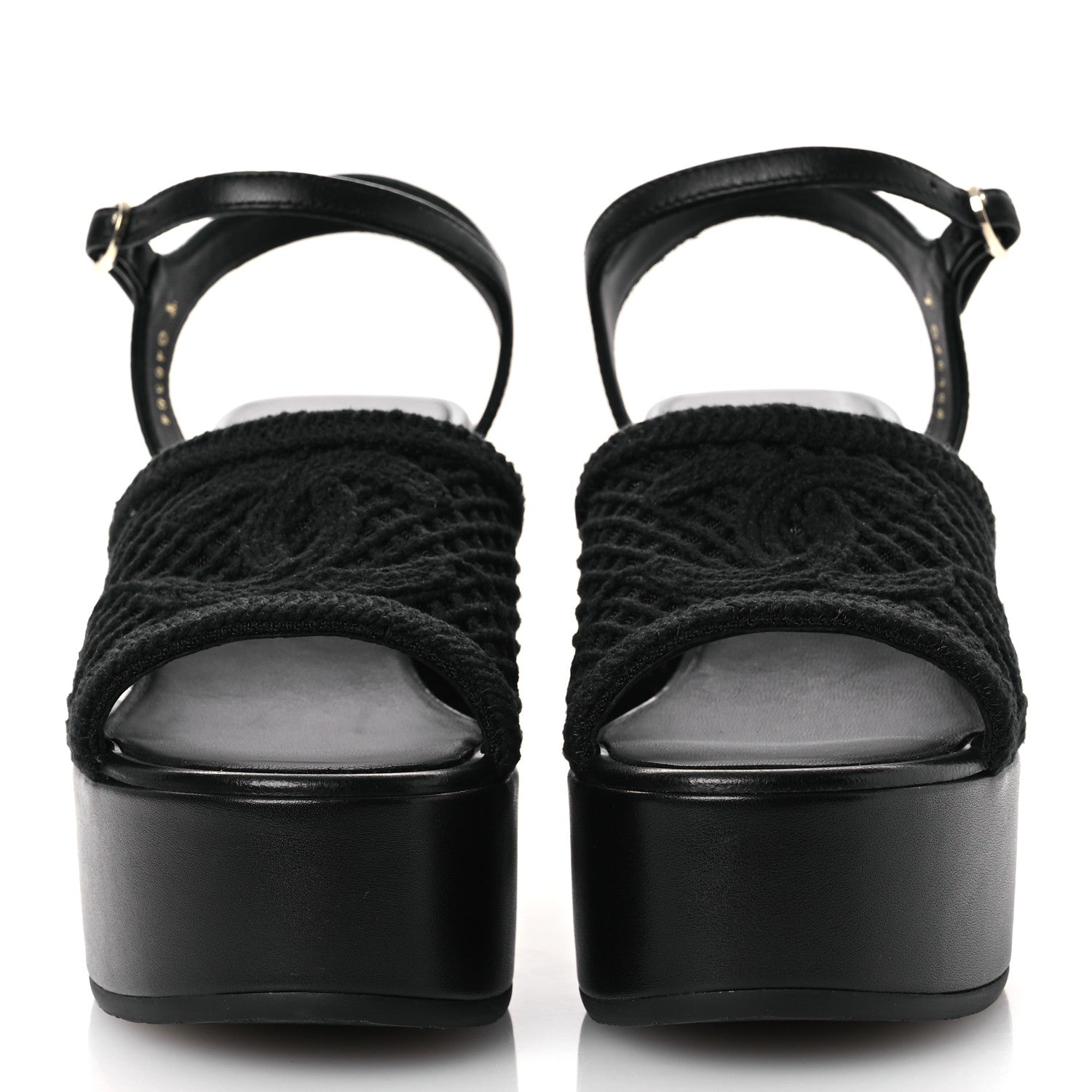 Chanel Fabric Calfskin CC Platform Sandals 36 Black 3 of 12