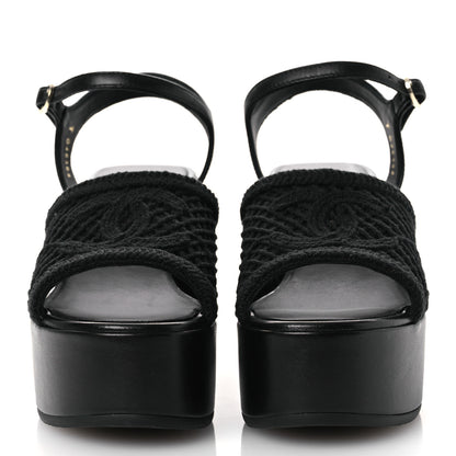 Chanel Fabric Calfskin CC Platform Sandals 36 Black 3 of 12