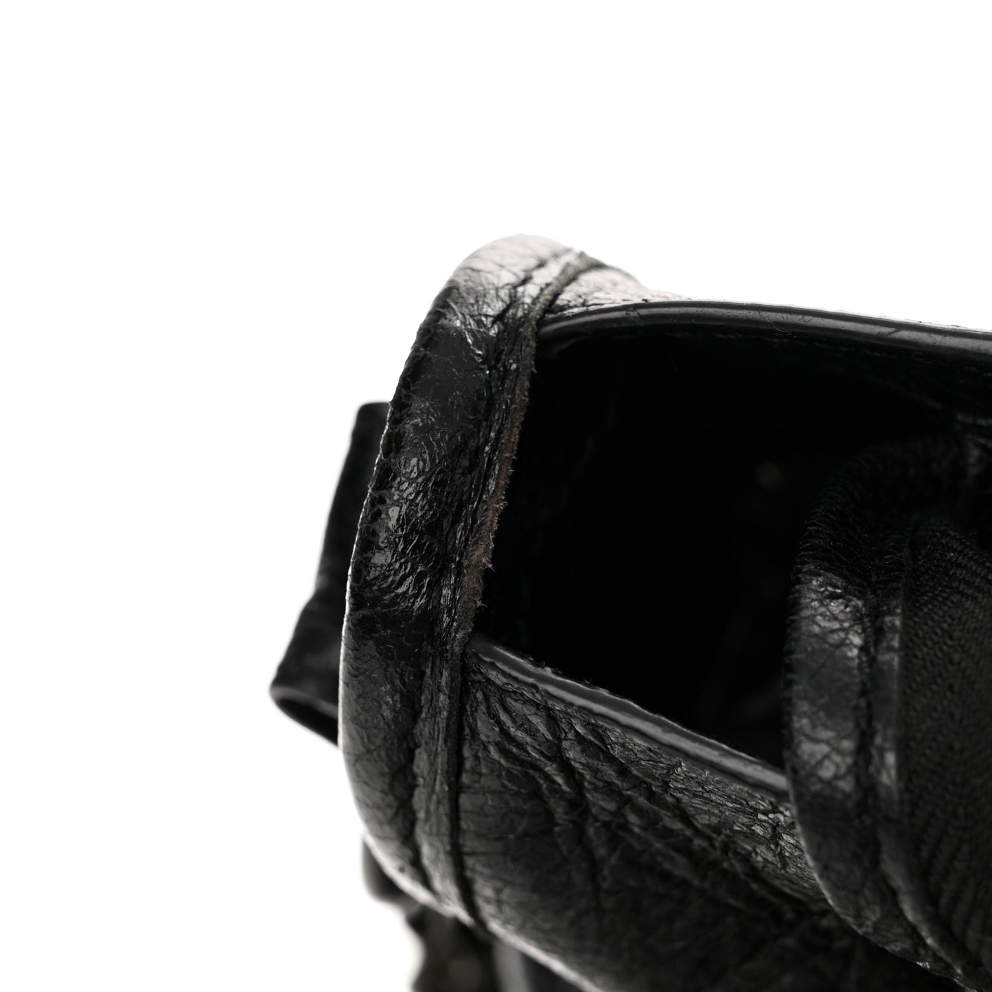 Agneau Classic Hardware S City Logo Strap Black White