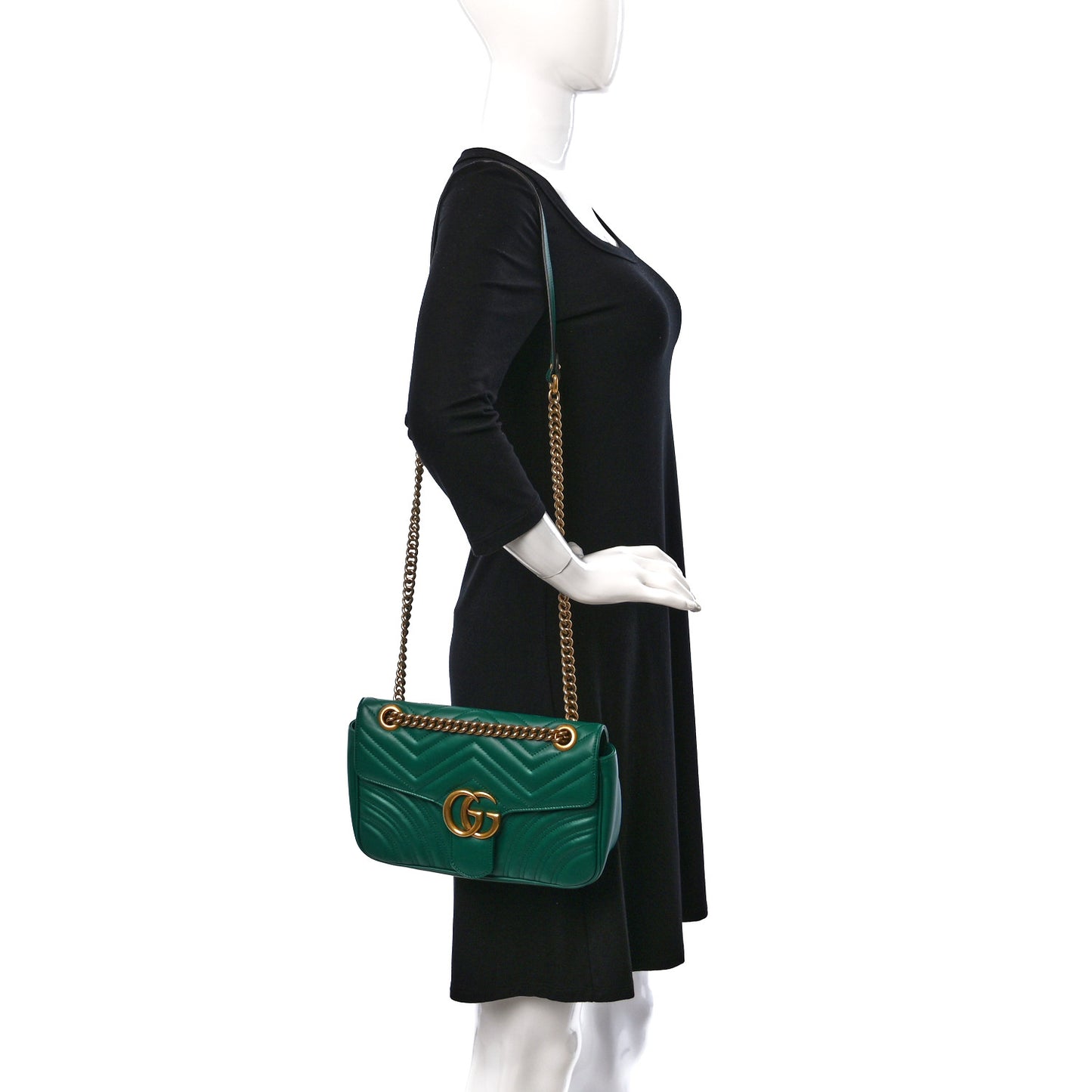 Calfskin Matelasse Small GG Marmont Shoulder Bag Emerald Green
