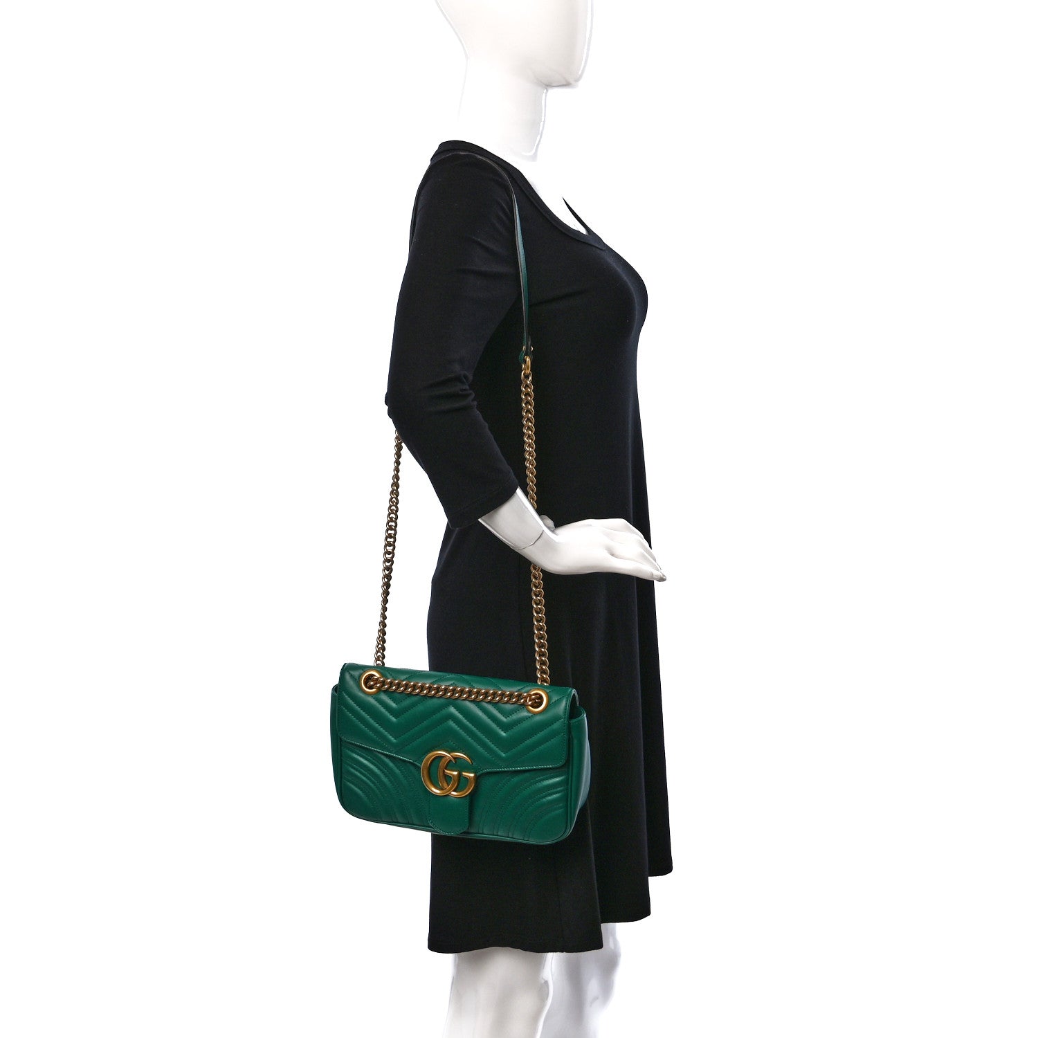 Gucci Calfskin Matelasse Small GG Marmont Shoulder Bag Emerald Green 2 of 9