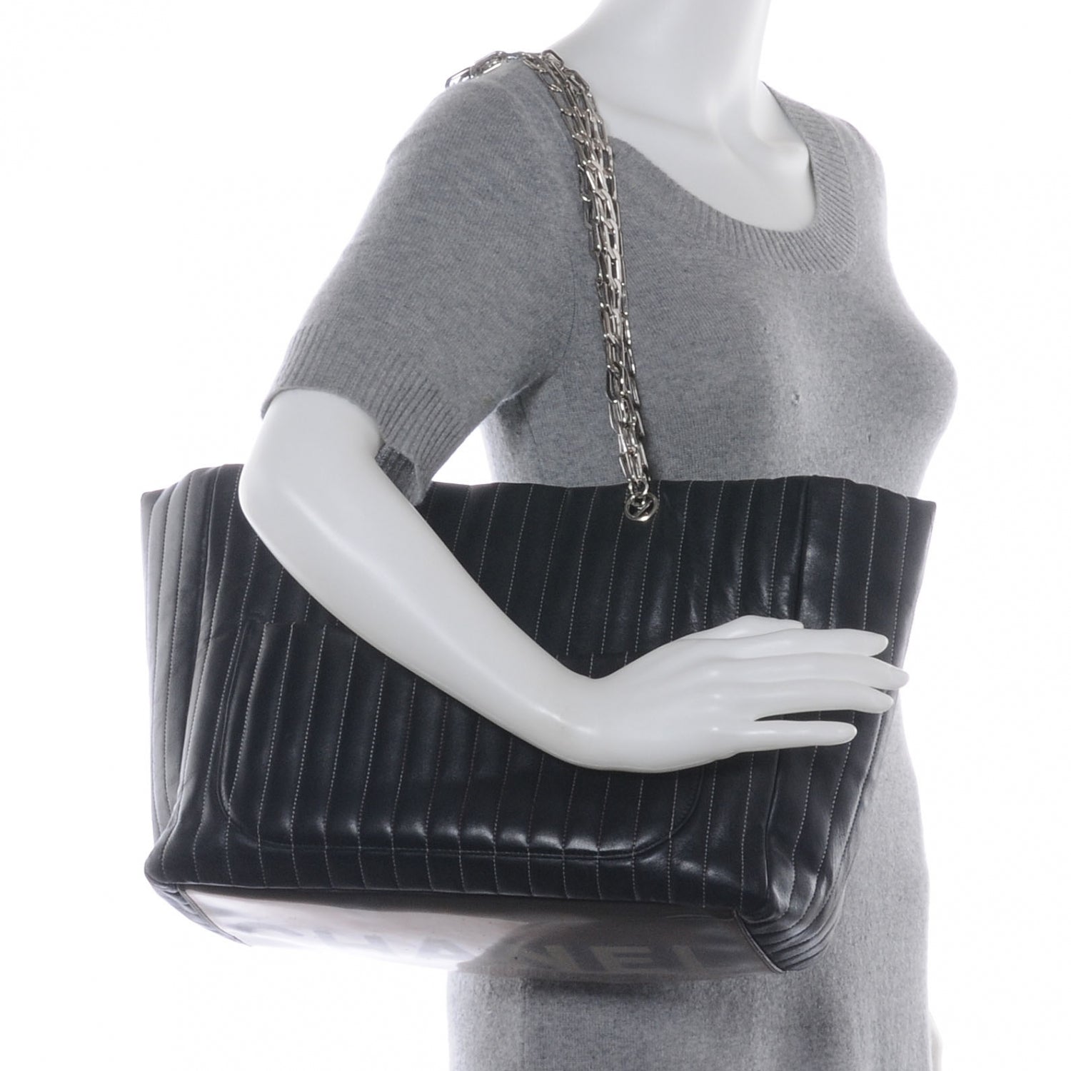 Chanel Lambskin Vertical Quilted Large Mademoiselle Tote Black 2 of 8