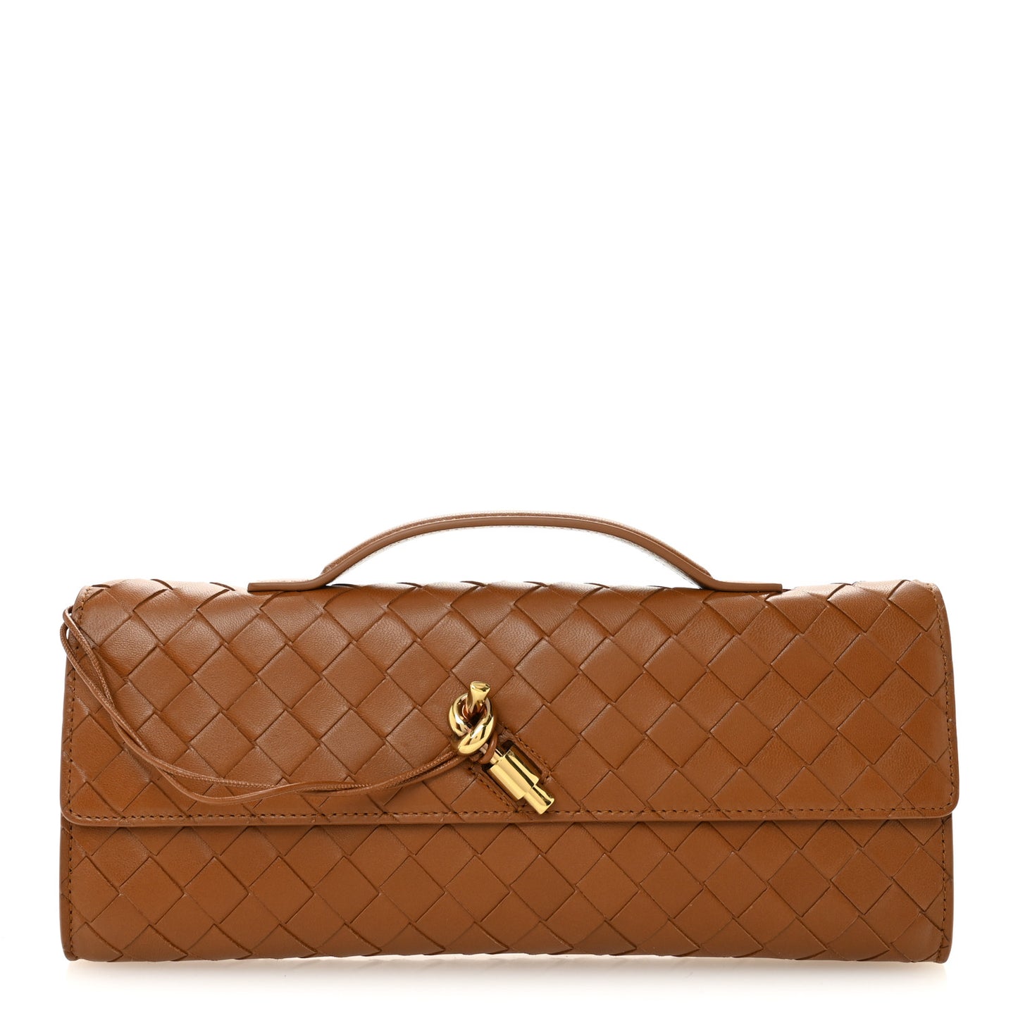 Nappa Intrecciato Long Andiamo Top Handle Clutch Cognac Cognac