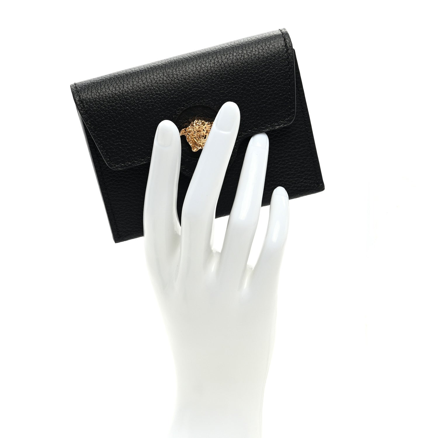 Versace Grained Calfskin Medusa Gusset Holder Wallet Black 2 of 6