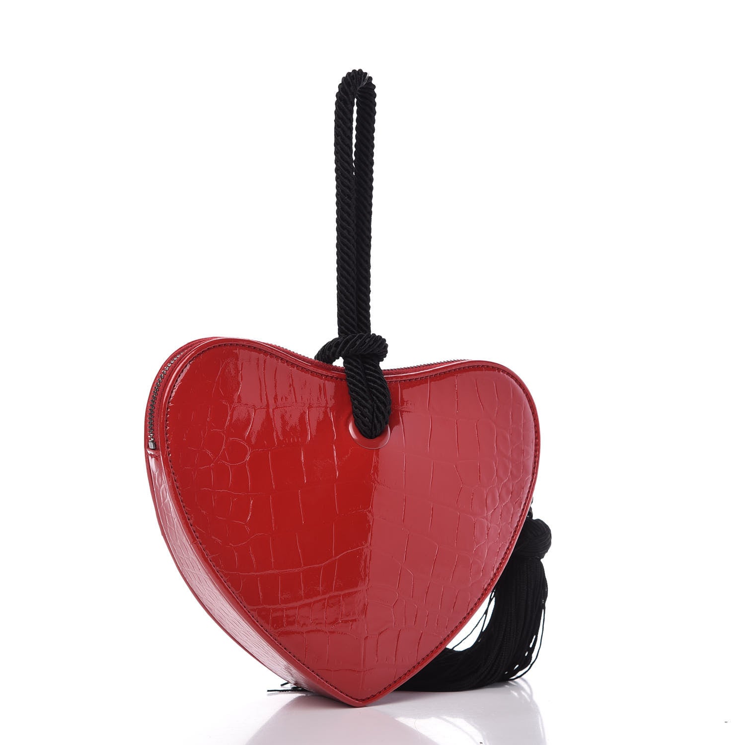 Saint Laurent Patent Crocodile Embossed Sac Coeur Heart Shaped Clutch Red 3 of 9