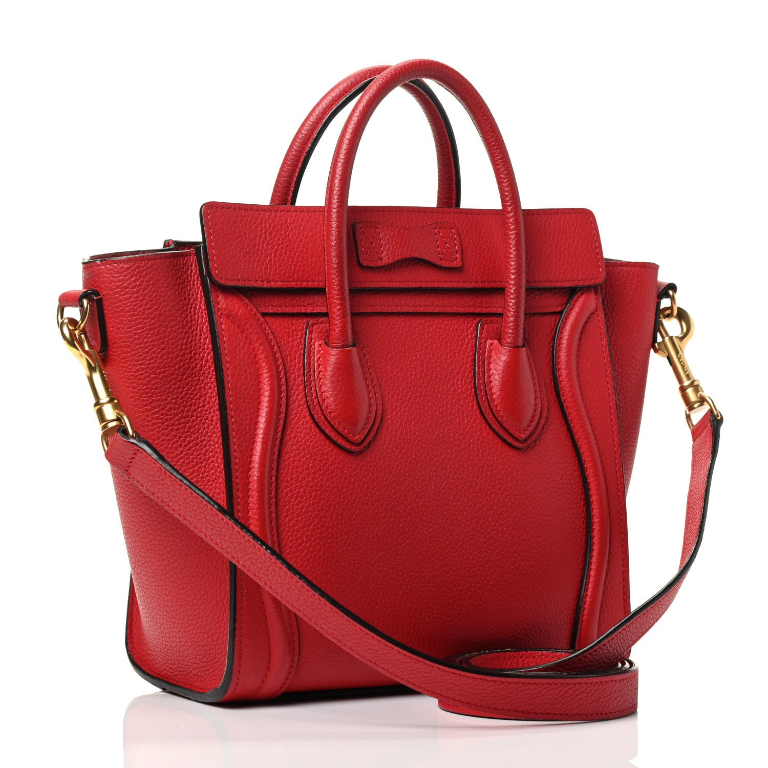 Celine Drummed Calfskin Nano Luggage Red 2 of 4